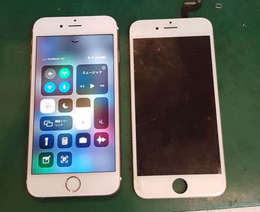 iPhone6s修理後の動作確認と割れた液晶パネル iPhone6s修理後の動作確認と割れた液晶パネル